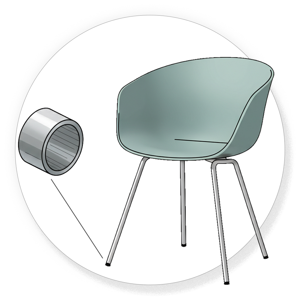 Schuine stoelpoten van ronde buis